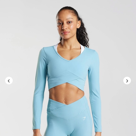 New Gymshark Crossover Long Sleeve Crop Top - Iceberg Blue - Picture 1 of 4